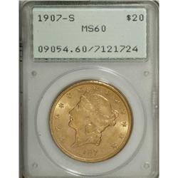 1907-S $20 MS60 PCGS