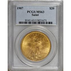 1907 $20 Arabic Numerals MS63 PCGS