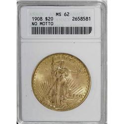 1908 $20 No Motto MS62 ANACS