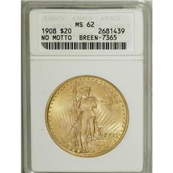 1908 $20 No Motto MS62 ANACS