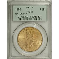 1908 $20 No Motto MS63 PCGS