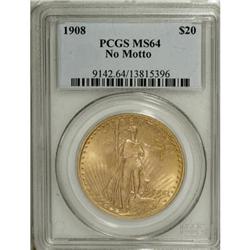 1908 $20 No Motto MS64 PCGS
