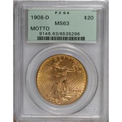 1908-D $20 Motto MS63 PCGS
