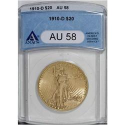 1910-D $20 AU58 ANACS
