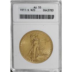 1911-S $20 AU55 ANACS