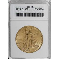 1913-D $20 AU58 ANACS