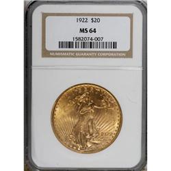 1922 $20 MS64 NGC
