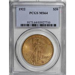 1922 $20 MS64 PCGS