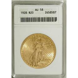 1928 $20 AU58 ANACS