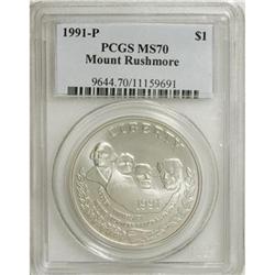 1991-P $1 Mount Rushmore Silver Dollar MS70 PCGS
