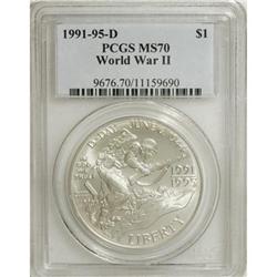 1991-1995D $1 World War II Silver Dollar MS70 PCGS