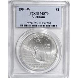 1994-W $1 Vietnam Veterans Memorial Silver Dollar MS70