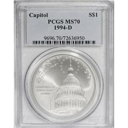 1994-D $1 U.S. Capitol Silver Dollar MS70 PCGS