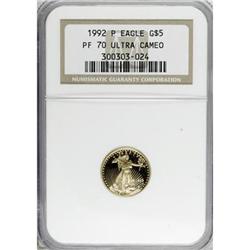1992-P G$5 Tenth-Ounce Gold Eagle Deep Cameo PR70 NGC