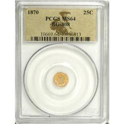 1870 25C Liberty Round 25 Cents, BG-808, R.3, MS64 PCG