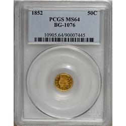 1852 50C Indian Round 50 Cents, BG-1076, Low R.6, MS64