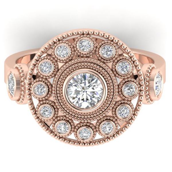 0.85 ctw VS/SI Diamond Art Deco 3 Stone Ring 14k Rose Gold - REF-107W3H