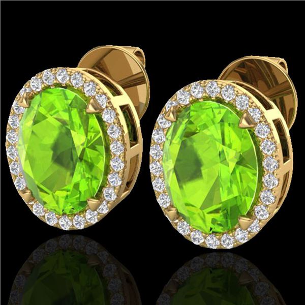 5.50 ctw Peridot & Micro VS/SI Diamond Halo Earrings 18k Yellow Gold - REF-56W2H