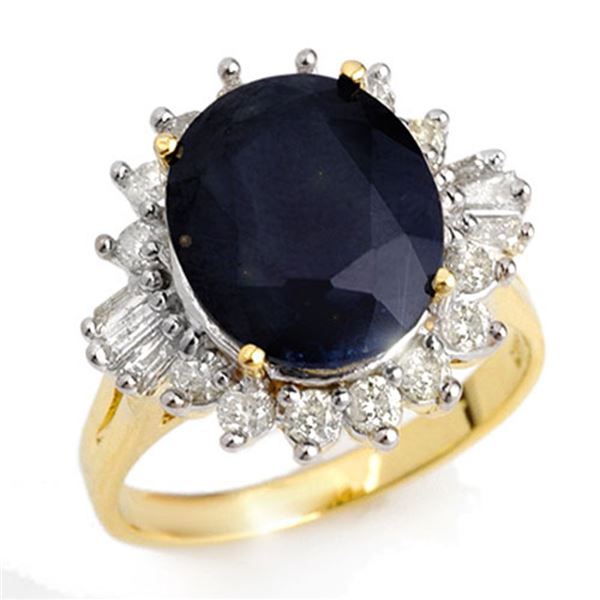 8.99 ctw Blue Sapphire & Diamond Ring 14k Yellow Gold - REF-141N8F
