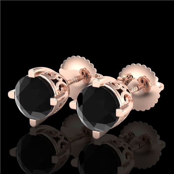 1.5 ctw Fancy Black Diamond Art Deco Stud Earrings 18k Rose Gold - REF-55M2G