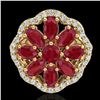Image 2 : 4 ctw Ruby & VS/SI Diamond Certified Cluster Designer Ring 10k Yellow Gold - REF-49N3F