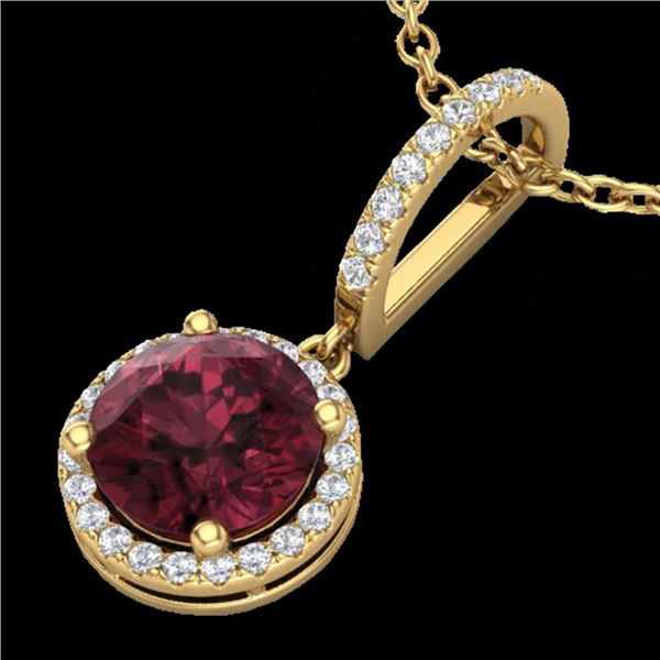 2.75 ctw Garnet & Micro Pave VS/SI Diamond Necklace 18k Yellow Gold - REF-45N3F