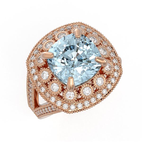 5.27 ctw Certified Aquamarine & Diamond Victorian Ring 14K Rose Gold - REF-165F3M