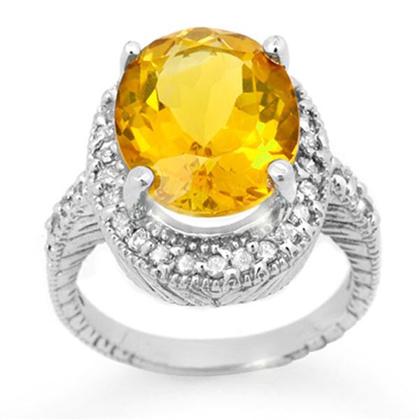 6.0 ctw Citrine & Diamond Ring 14k White Gold - REF-77Y3X