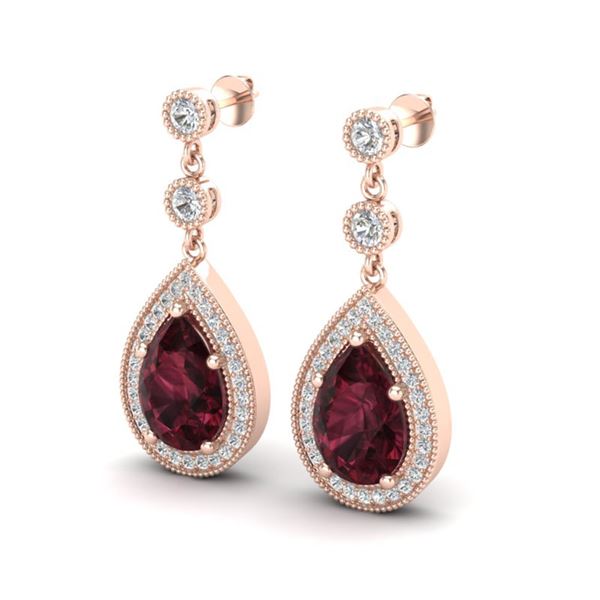 4.50 ctw Garnet & Micro Pave VS/SI Diamond Earrings 14k Rose Gold - REF-47K9Y