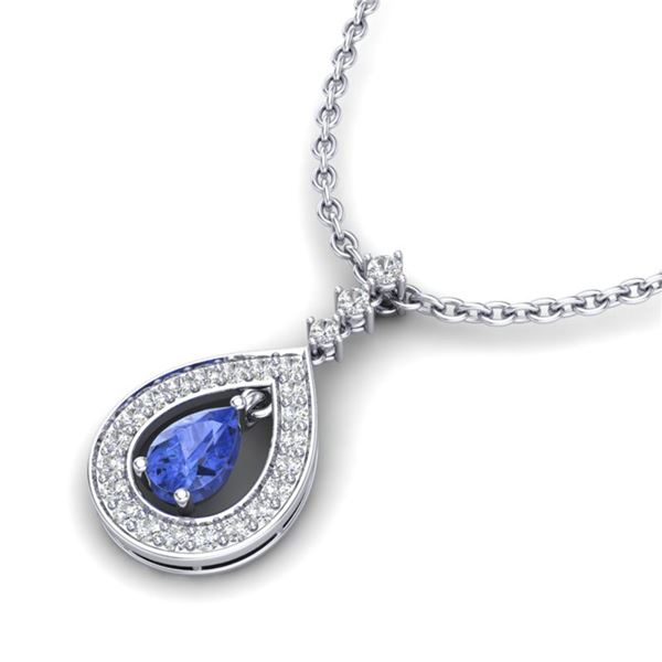 1.15 ctw Tanzanite & Micro Pave VS/SI Diamond Necklace 14k White Gold - REF-49N3F