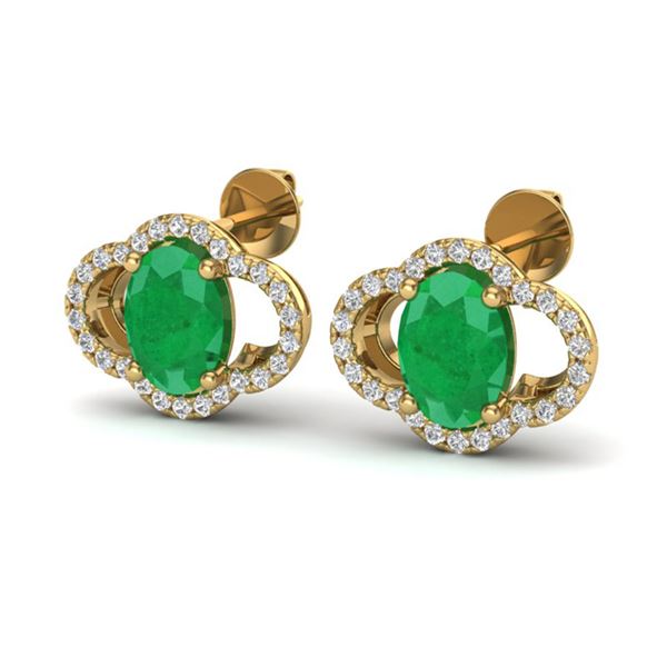 4 ctw Emerald & Micro Pave VS/SI Diamond Certified Earrings 10k Yellow Gold - REF-53G5W
