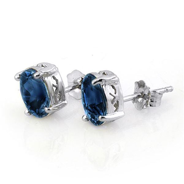 3.0 ctw Blue Sapphire Earrings 18k White Gold - REF-21X8A