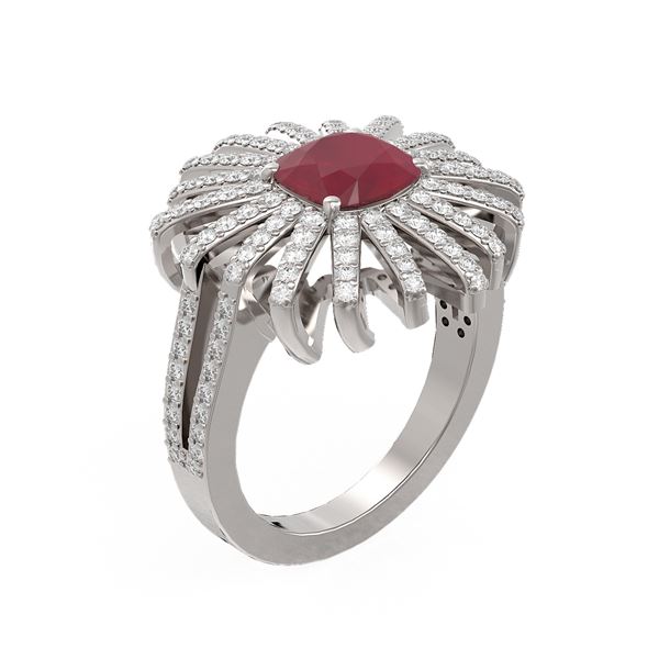 3.35 ctw Ruby & Diamond Ring 18K White Gold - REF-182H2R