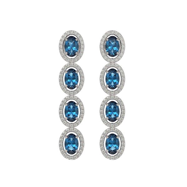 6.28 ctw London Topaz & Diamond Micro Pave Halo Earrings 10k White Gold - REF-143F6M