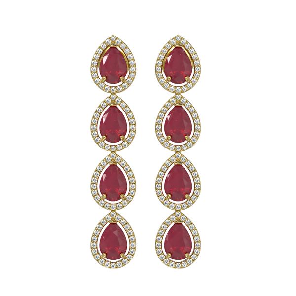 10.2 ctw Ruby & Diamond Micro Pave Halo Earrings 10k Yellow Gold - REF-155X5A