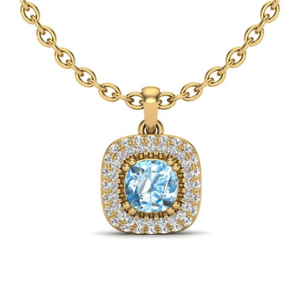 1.08 ctw Sky Blue Topaz & Micro VS/SI Diamond Necklace Halo 18k Yellow Gold - REF-50W8H