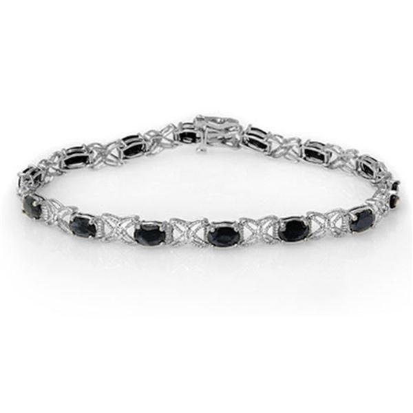 10.81 ctw Blue Sapphire & Diamond Bracelet 18k White Gold - REF-120Y2X