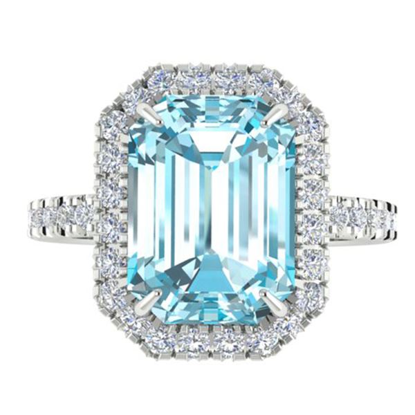 6.03 ctw Sky Blue Topaz & Micro Pave VS/SI Diamond Ring 18k White Gold - REF-47Y9X