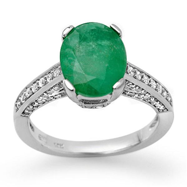 3.20 ctw Emerald & Diamond Ring 14k White Gold - REF-78K2Y