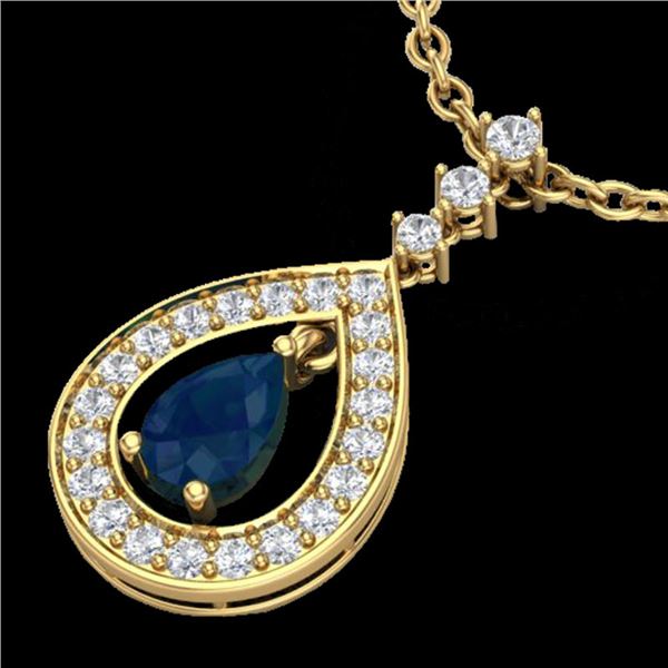 1.15 ctw Sapphire & Micro Pave VS/SI Diamond Necklace 14k Yellow Gold - REF-49X3A