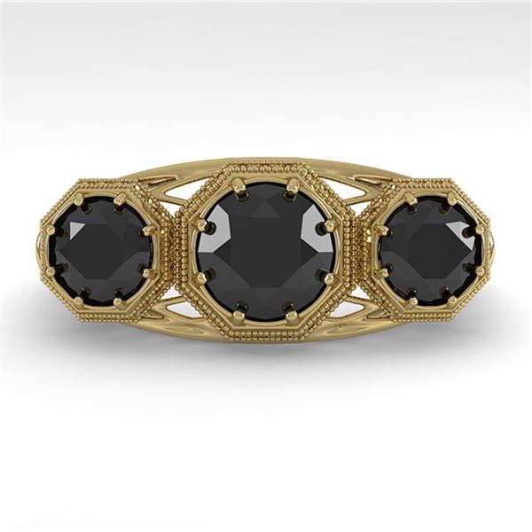 2 ctw Past Present Future Black Diamond Ring Art Deco 18k Yellow Gold - REF-90G4W