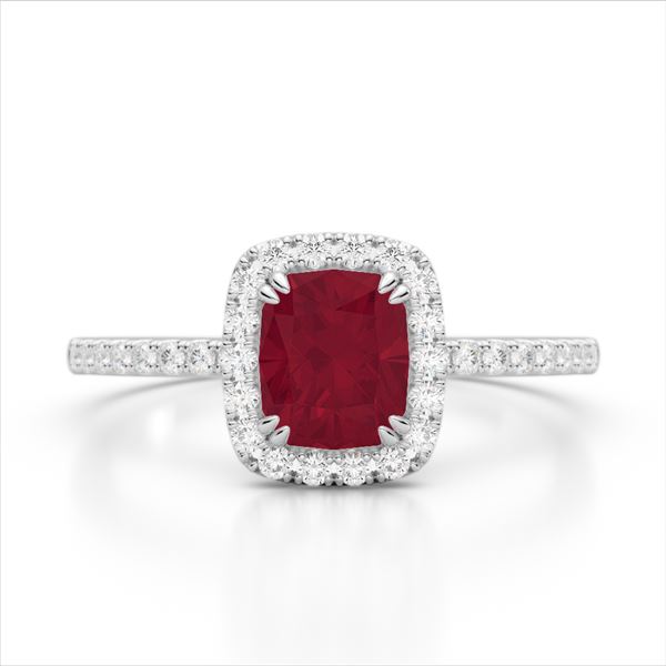 1.25 ctw Ruby & Micro Pave VS/SI Diamond Certified Ring 10k White Gold - REF-30W8H