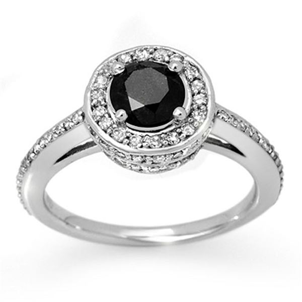 1.75 ctw VS Certified Black & White Diamond Ring 14k White Gold - REF-100Y2X