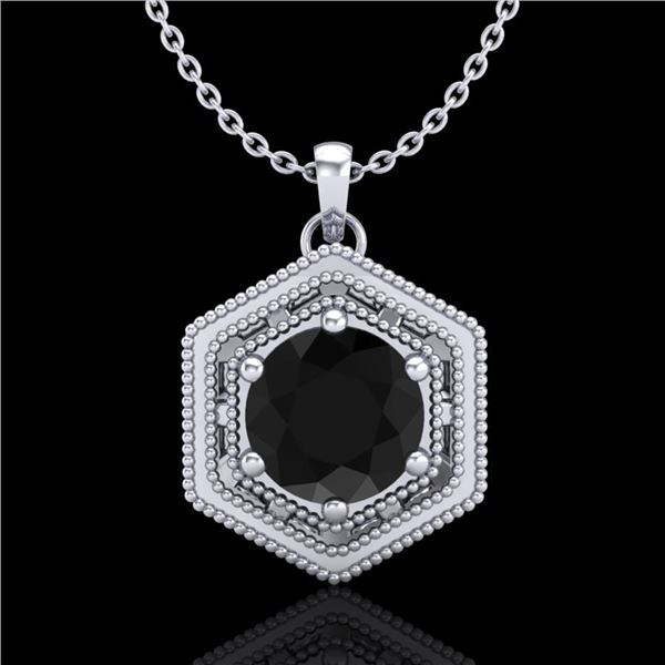 0.76 ctw Fancy Black Diamond Art Deco Stud Necklace 18k White Gold - REF-36R6K