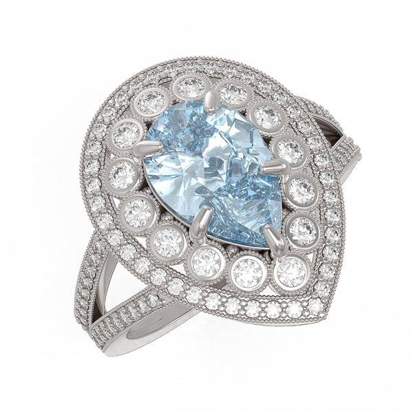 3.82 ctw Certified Aquamarine & Diamond Victorian Ring 14K White Gold - REF-168Y8X