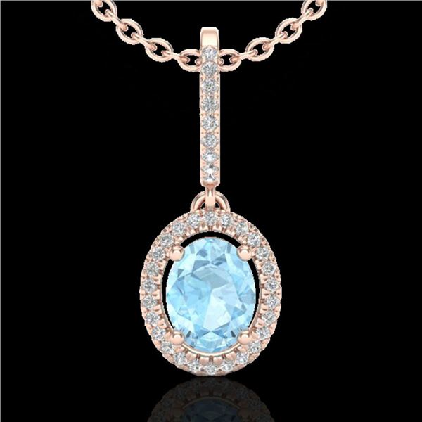 1.75 ctw Aquamarine & Micro VS/SI Diamond Necklace Halo 14k Rose Gold - REF-47A3N