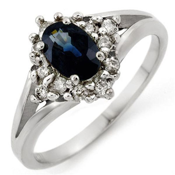 1.05 ctw Blue Sapphire & Diamond Ring 18k White Gold - REF-35A3N