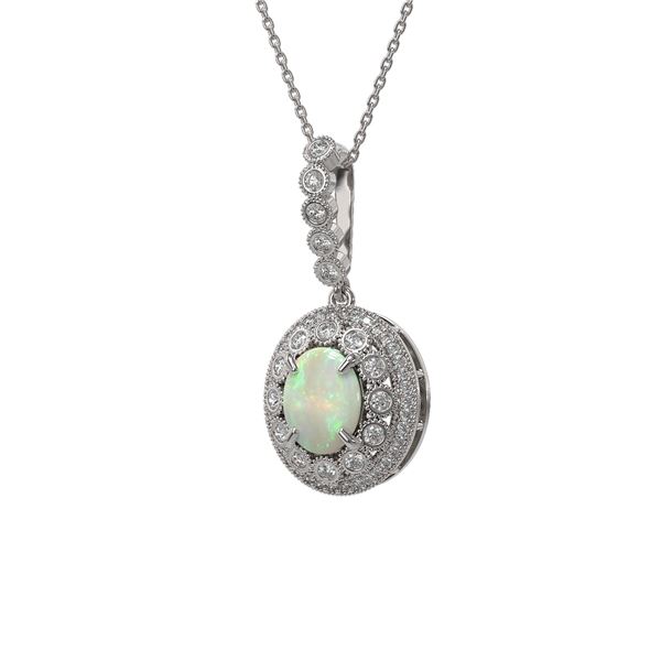 3.9 ctw Certified Opal & Diamond Victorian Necklace 14K White Gold - REF-139G8W