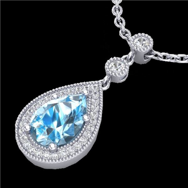 2.25 ctw Sky Blue Topaz & Micro Pave Diamond Necklace 18k White Gold - REF-37F3M