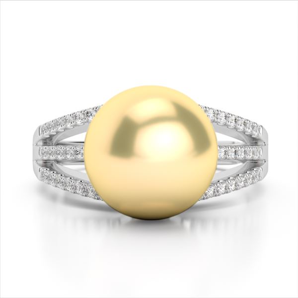 0.30 ctw Micro Pave VS/SI Diamond & Golden Pearl Ring 18k White Gold - REF-39N3F